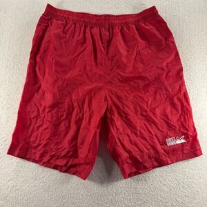 VTG First Down Nylon Running Shorts Red Elastic Waist Lightweight Mens L Workout
